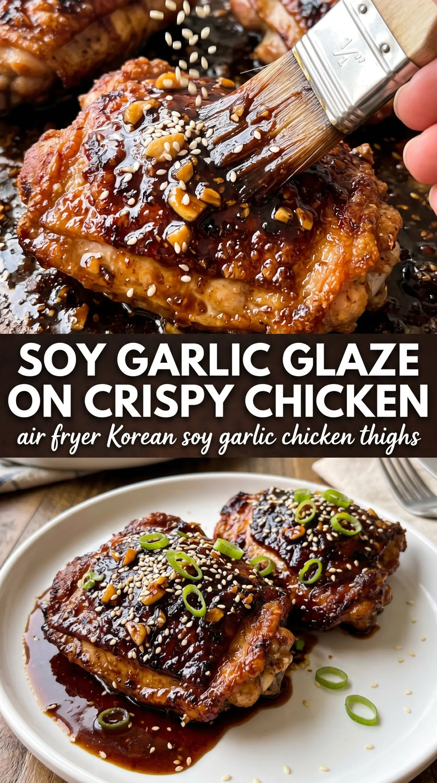 Air Fryer Korean Soy Garlic Chicken Thighs crispy glazed