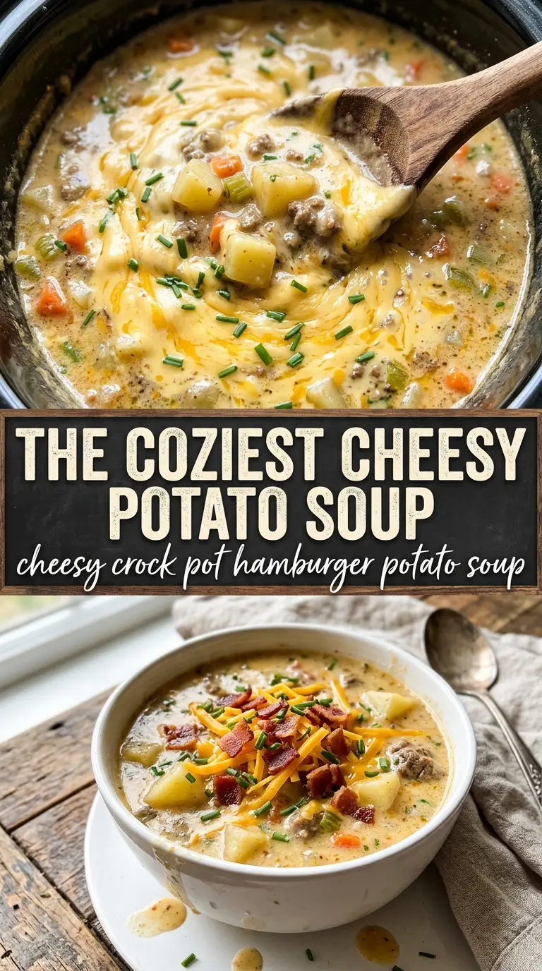 Cheesy Crock Pot Hamburger Potato Soup creamy hearty