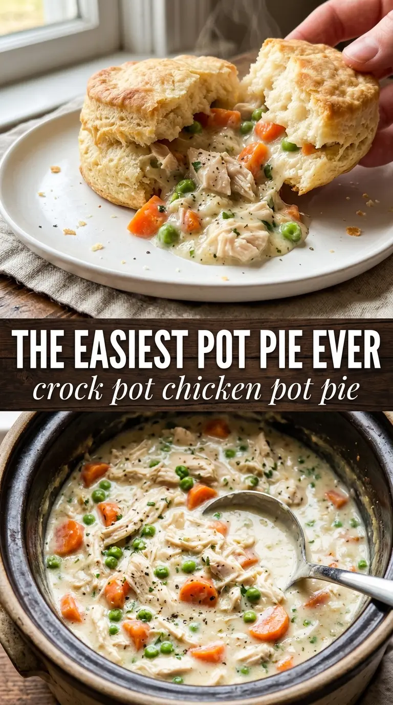 Crock Pot Chicken Pot Pie creamy filling flaky topping