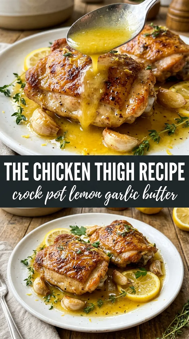 Crock Pot Lemon Garlic Butter Chicken Thighs tender lemony buttery
