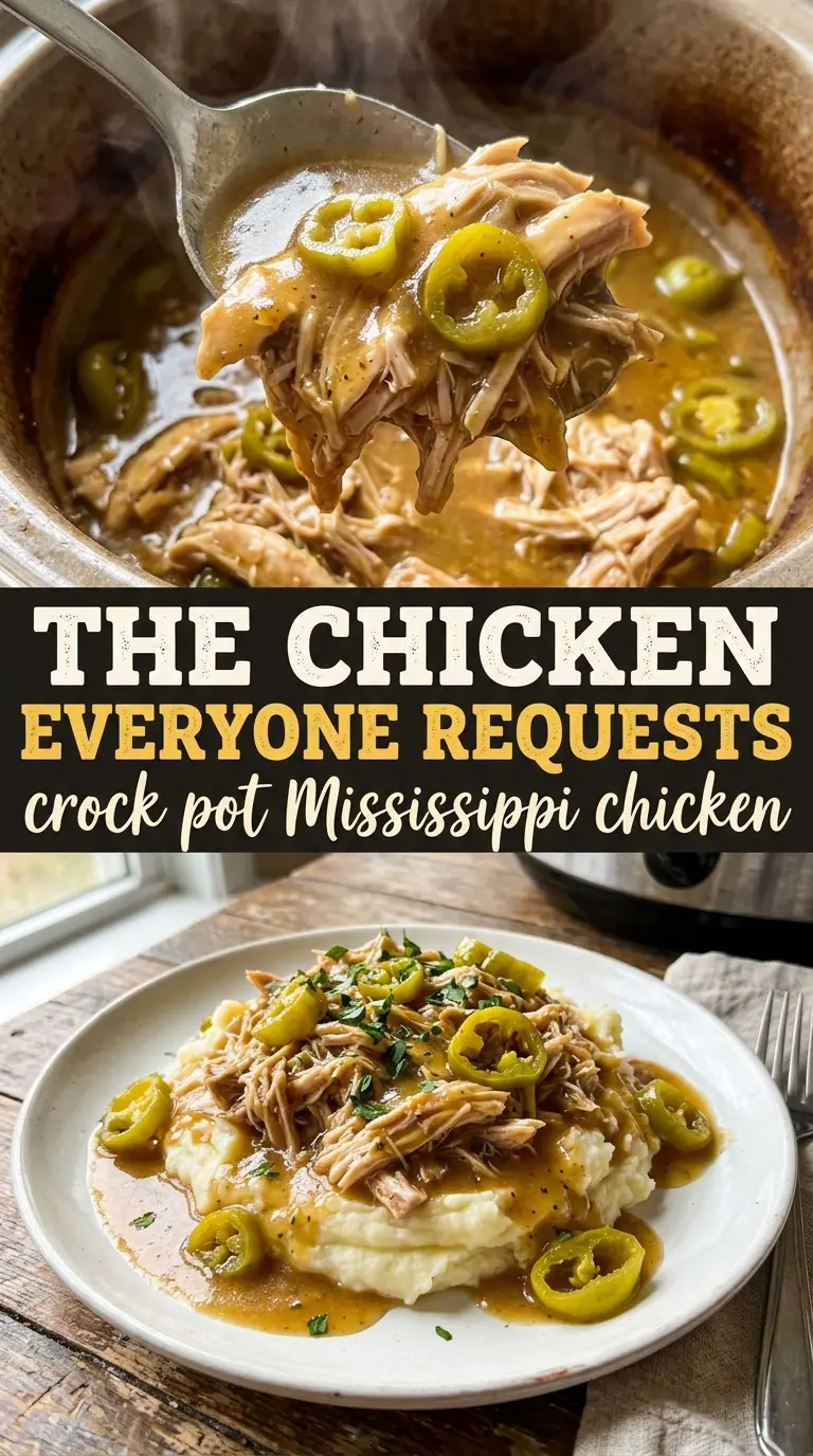 Crock Pot Mississippi Chicken shredded tangy buttery