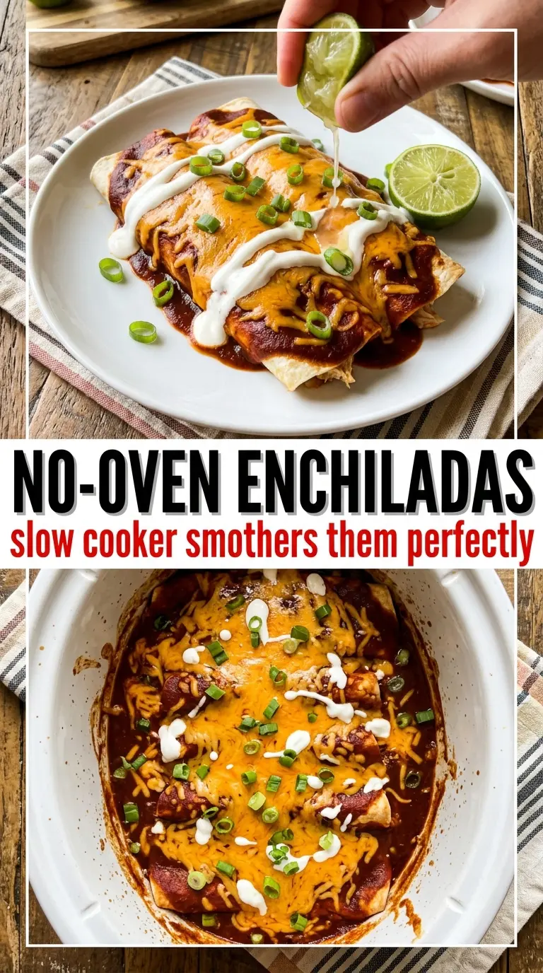 Crockpot Chicken Enchiladas saucy cheesy Tex-Mex