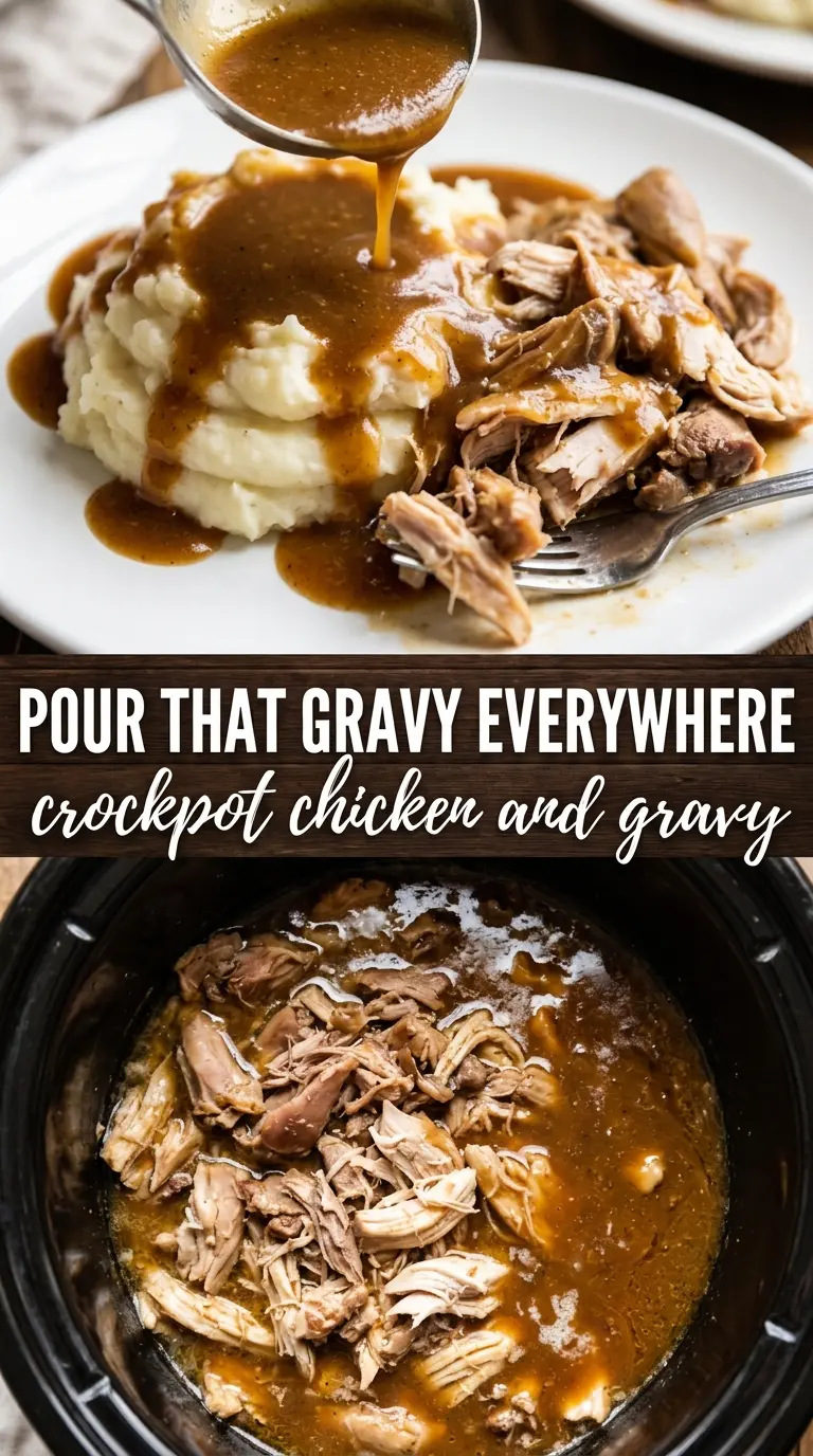Crockpot chicken thighs and gravy, tender, savory, comforting
