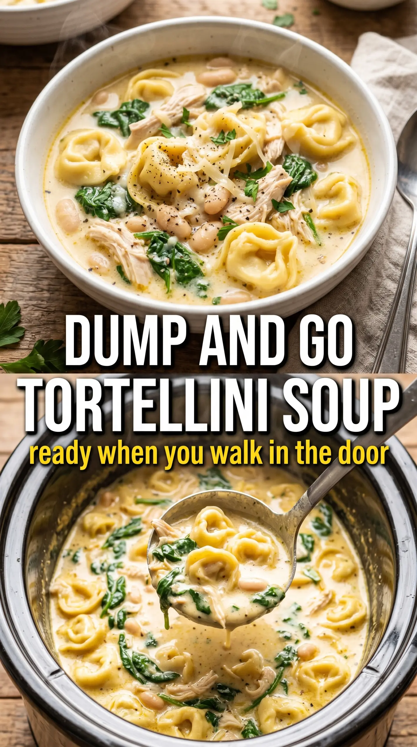 Crockpot Chicken Tortellini creamy spinach Parmesan