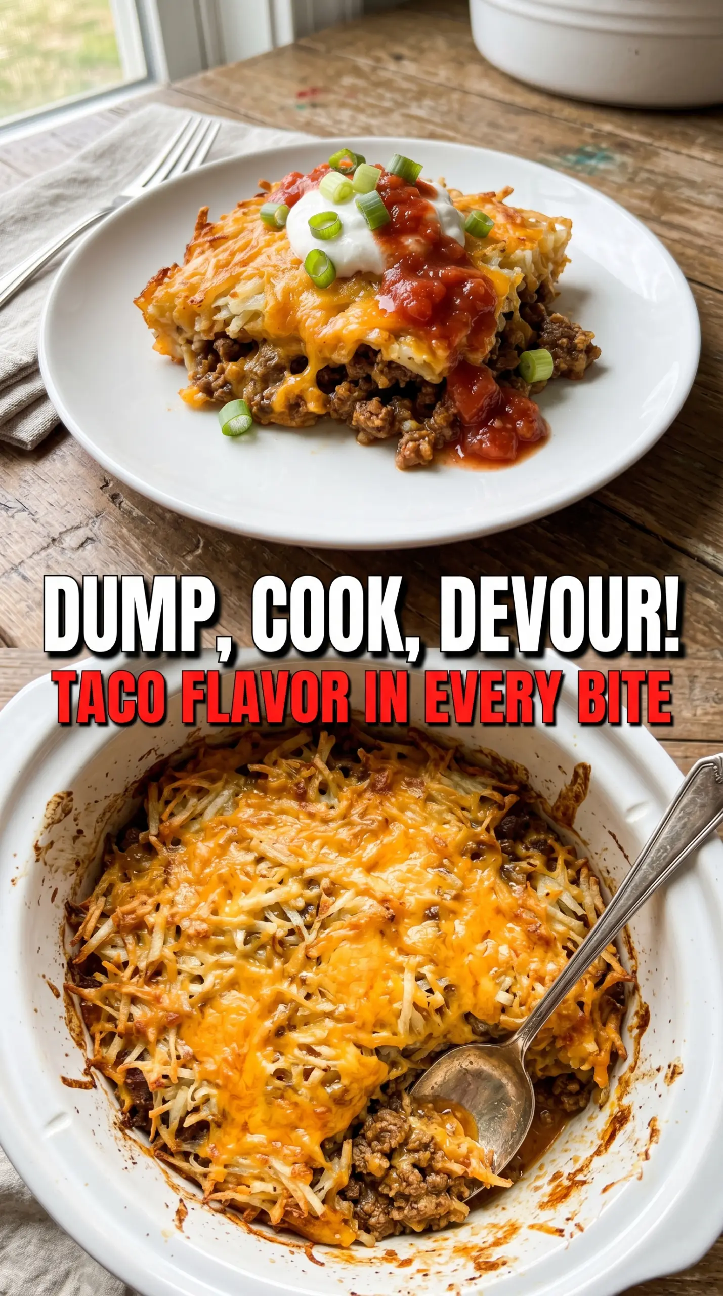 Crockpot Taco Hashbrown Casserole cheesy hearty layers