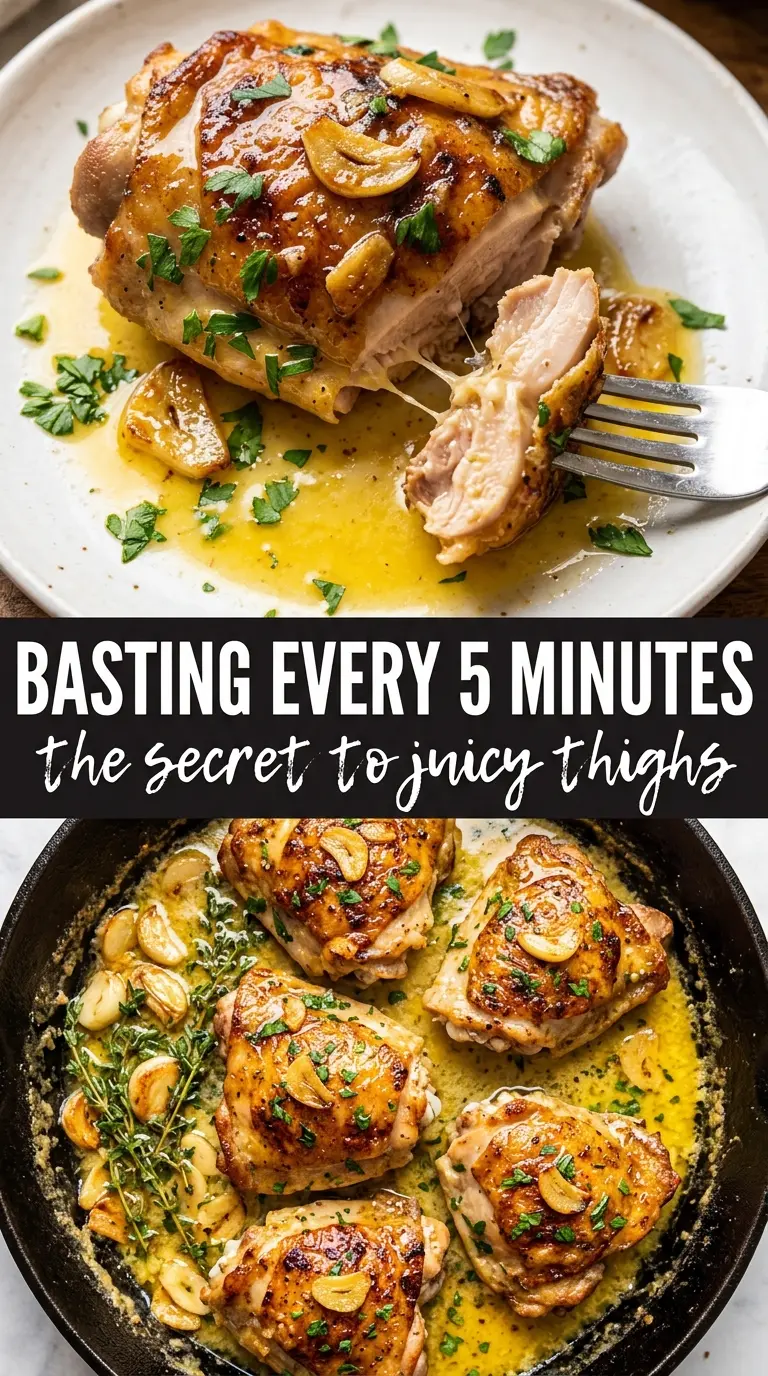 Garlic butter chicken thighs golden skillet juicy herb-basted