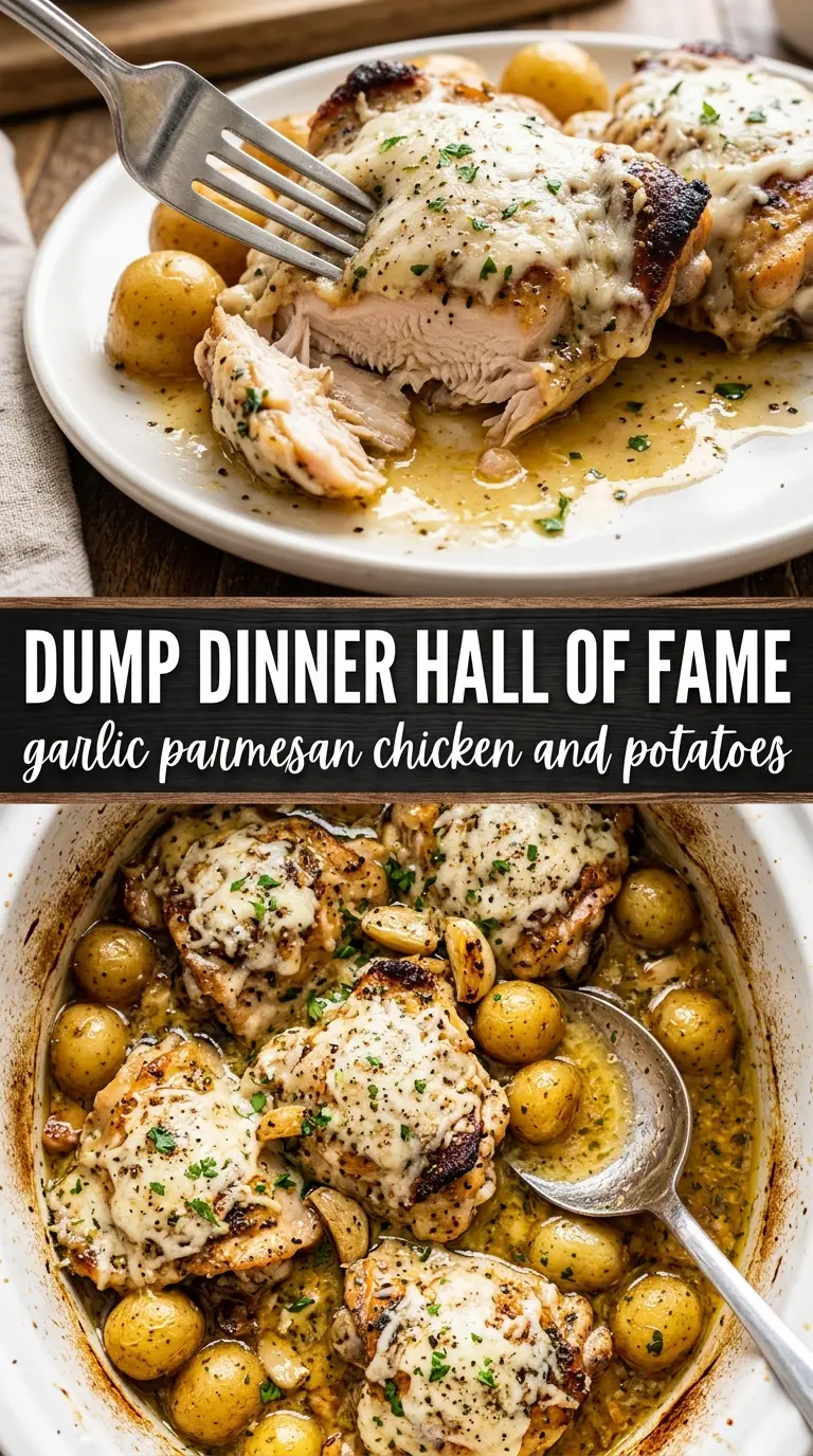 Garlic Parmesan Crockpot Chicken and Potatoes golden savory herby
