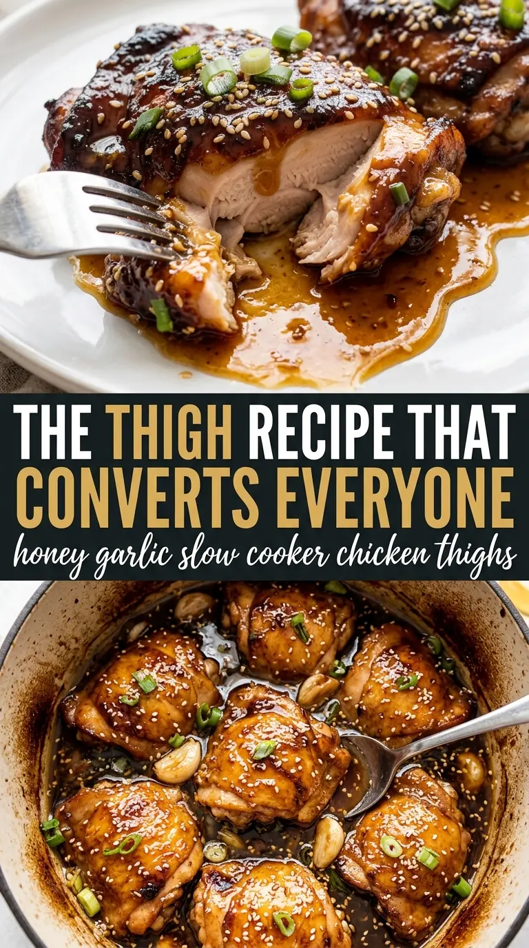Honey garlic slow cooker chicken thighs sticky glazed sesame