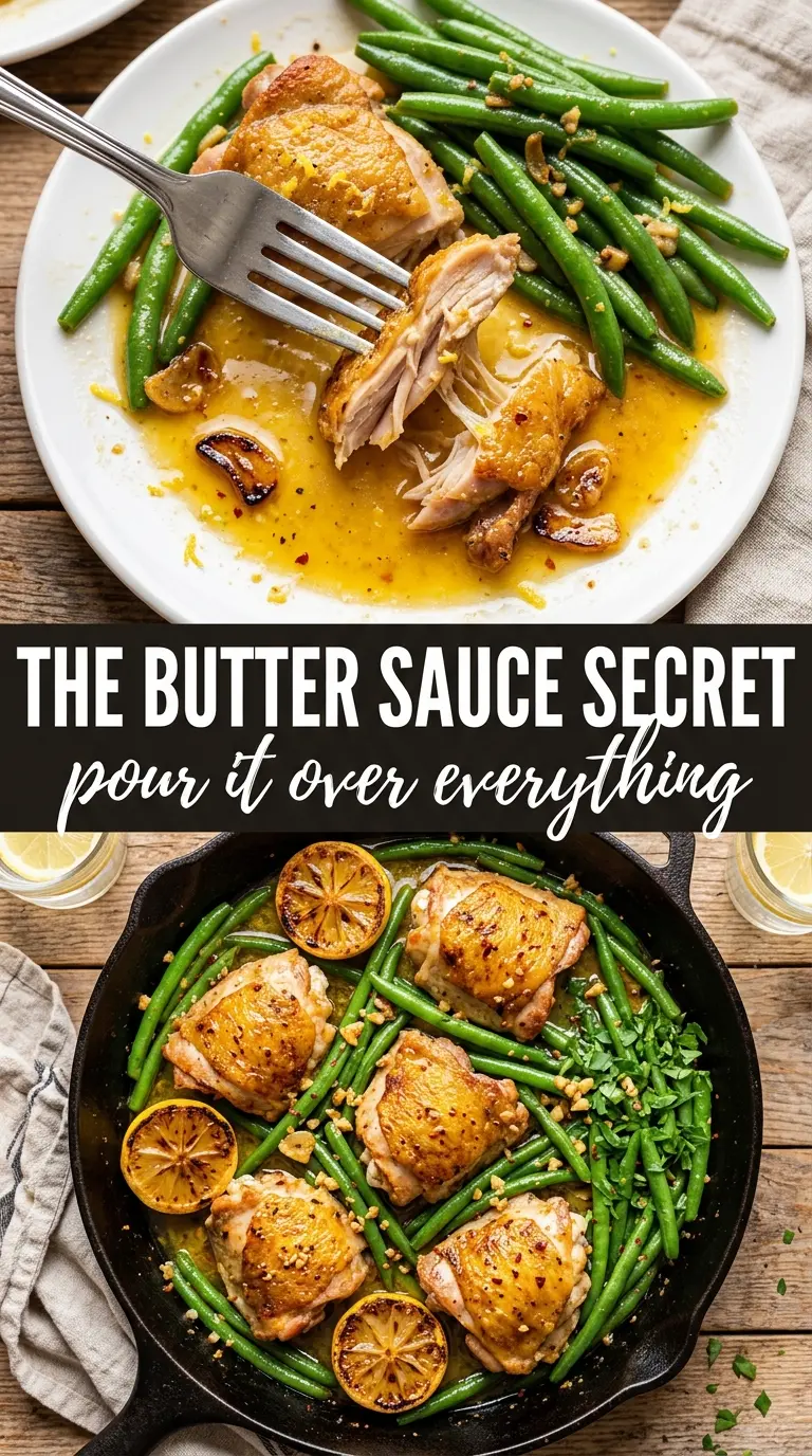 Lemon Garlic Butter Chicken Thighs and Green Beans Skillet bright lemony skillet chicken