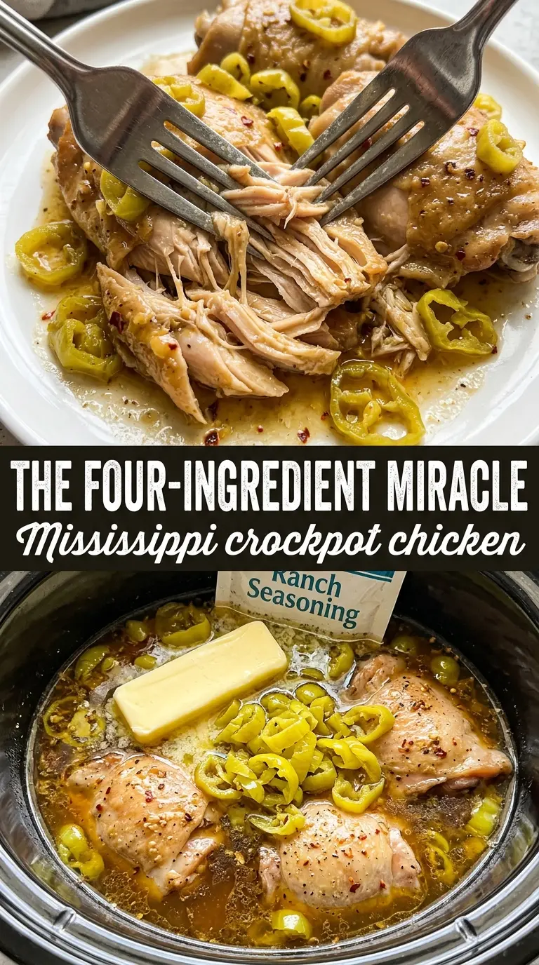 Mississippi Crockpot Chicken shredded, buttery, tangy