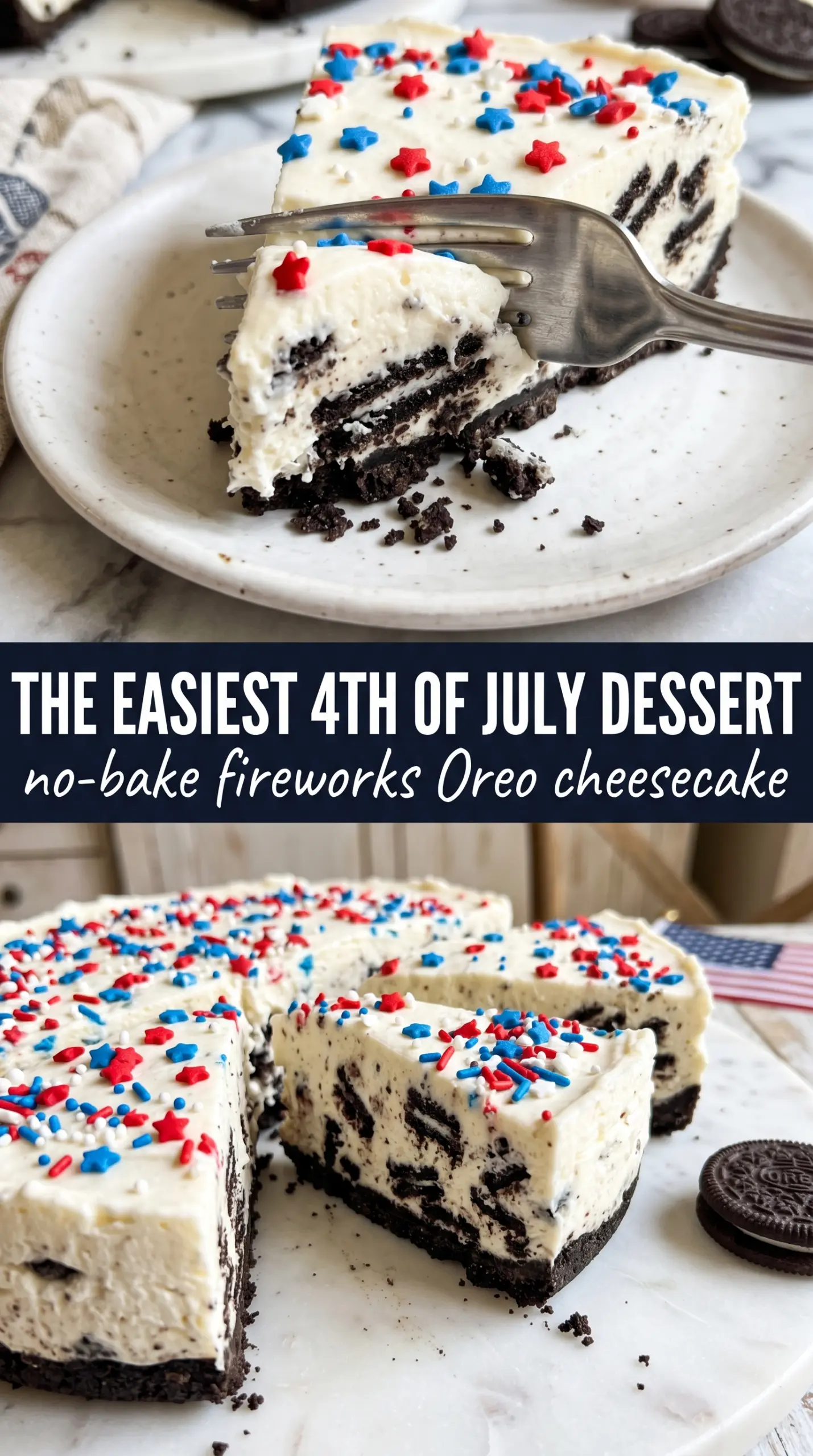 No-Bake Fireworks Oreo Cheesecake creamy patriotic