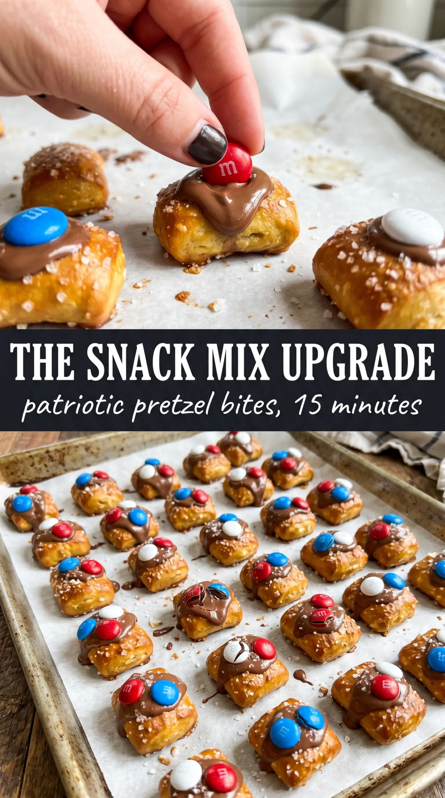 Patriotic Pretzel Bites red white blue sprinkles