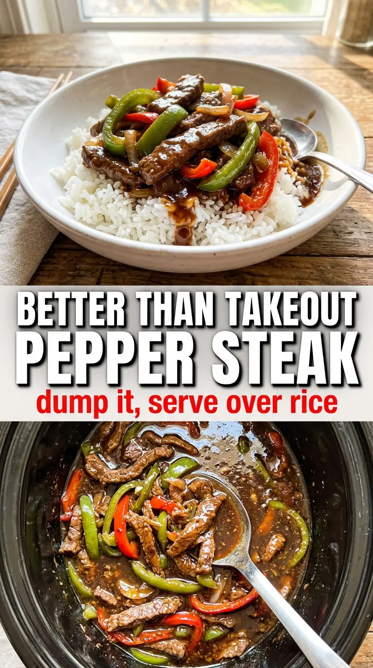 Pepper Steak in a Crock Pot glossy savory