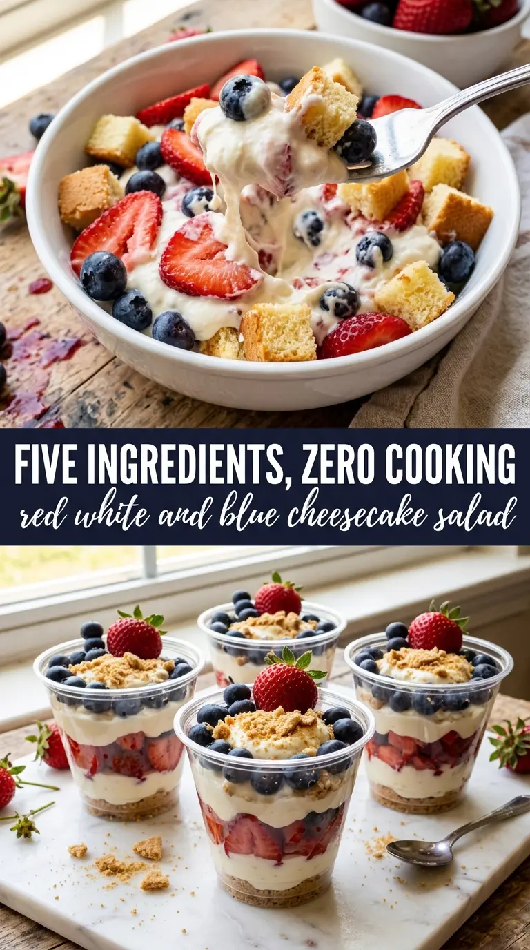 Red, White and Blue Cheesecake Salad creamy berry marshmallow