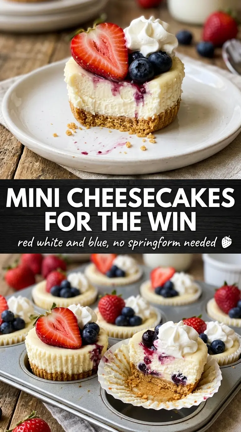 Red, White and Blue Mini Cheesecakes creamy berry-topped