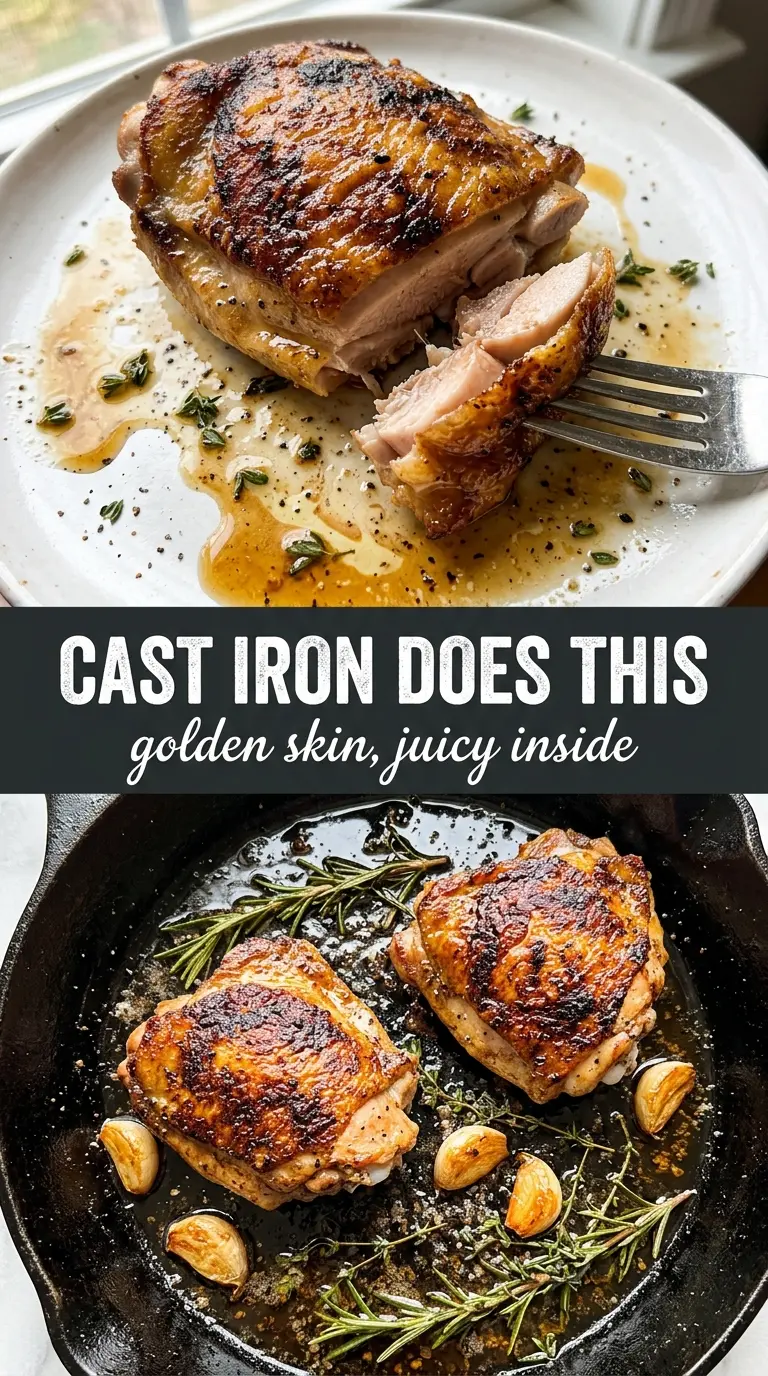 Skillet Chicken Thighs crispy cast iron golden