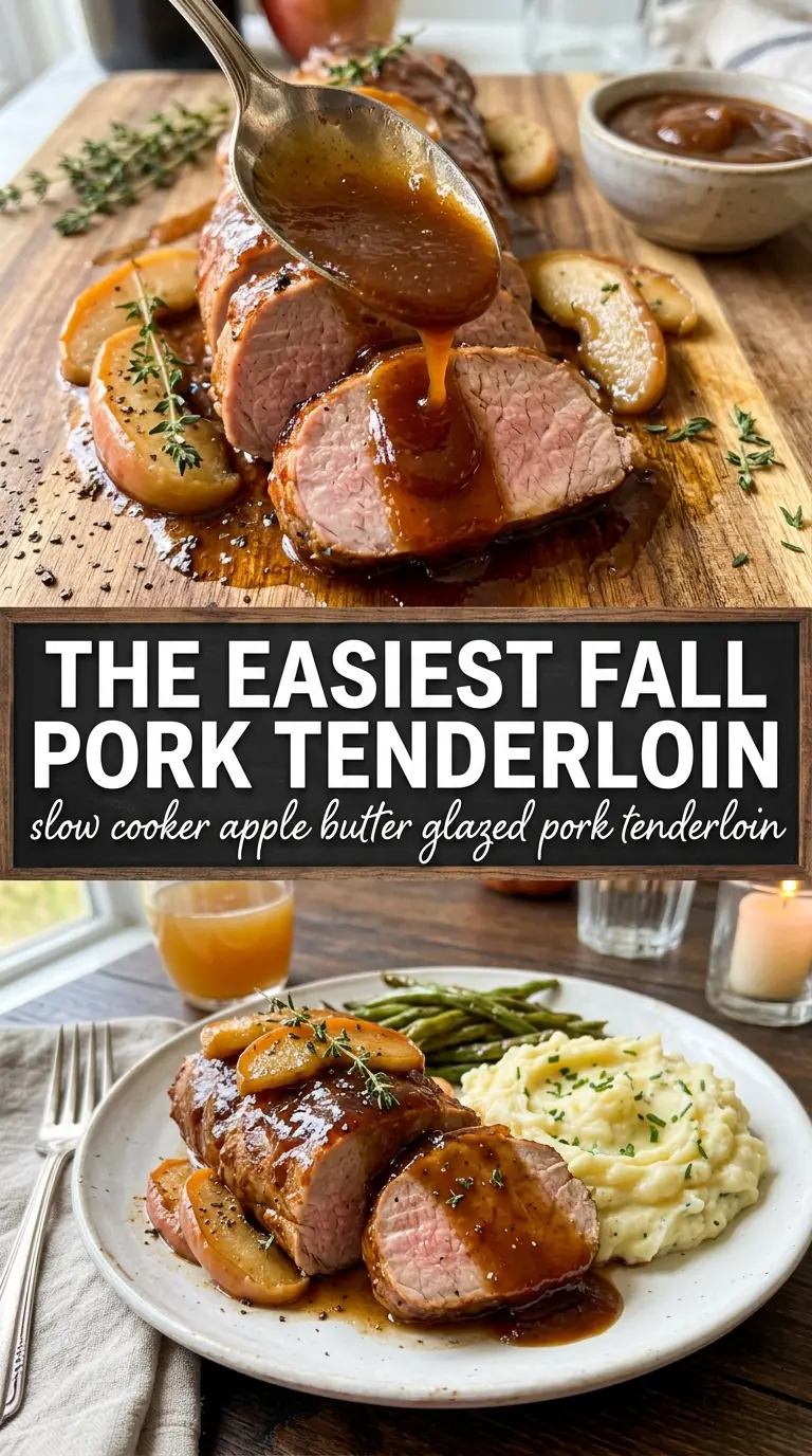 Slow Cooker Apple Butter Glazed Pork Tenderloin sweet savory glossy