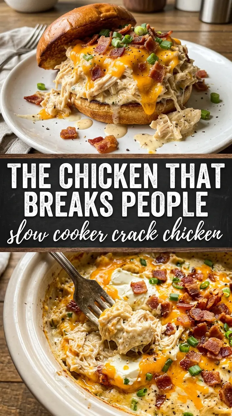 Slow Cooker Crack Chicken creamy cheesy bacon