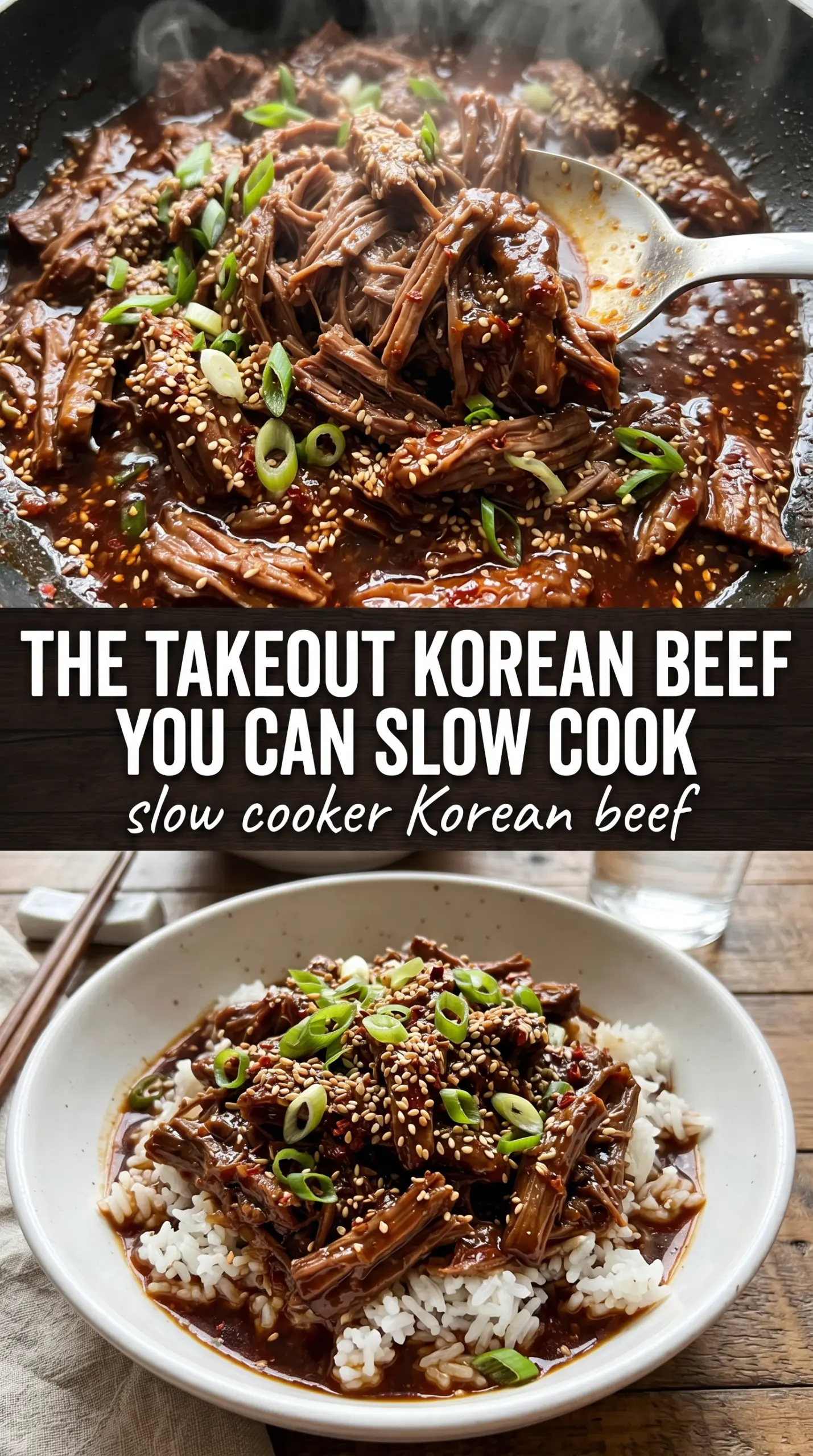 Slow Cooker Korean Beef glossy rice bowl