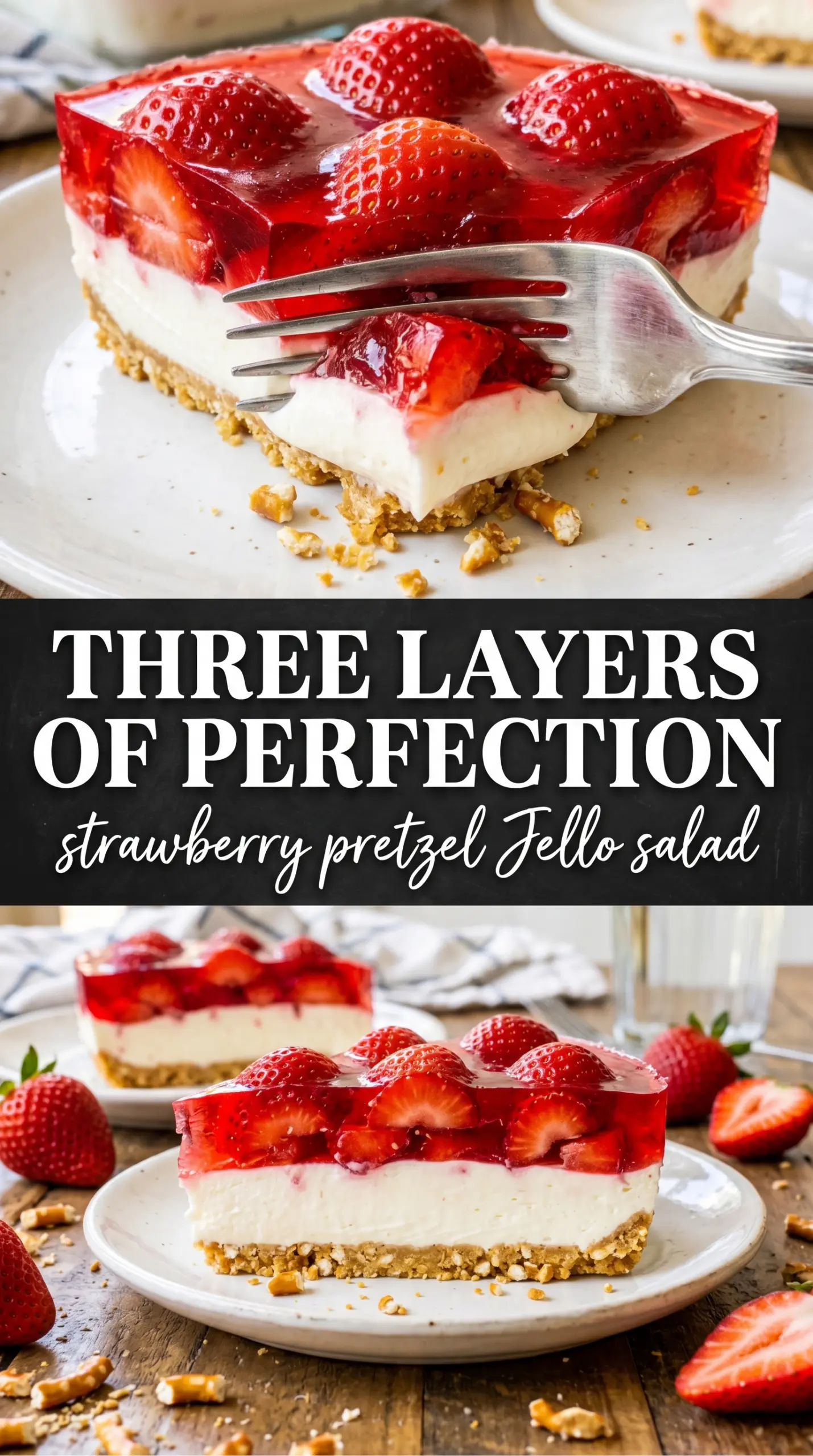 Strawberry Pretzel Jello Salad layered dessert creamy strawberry