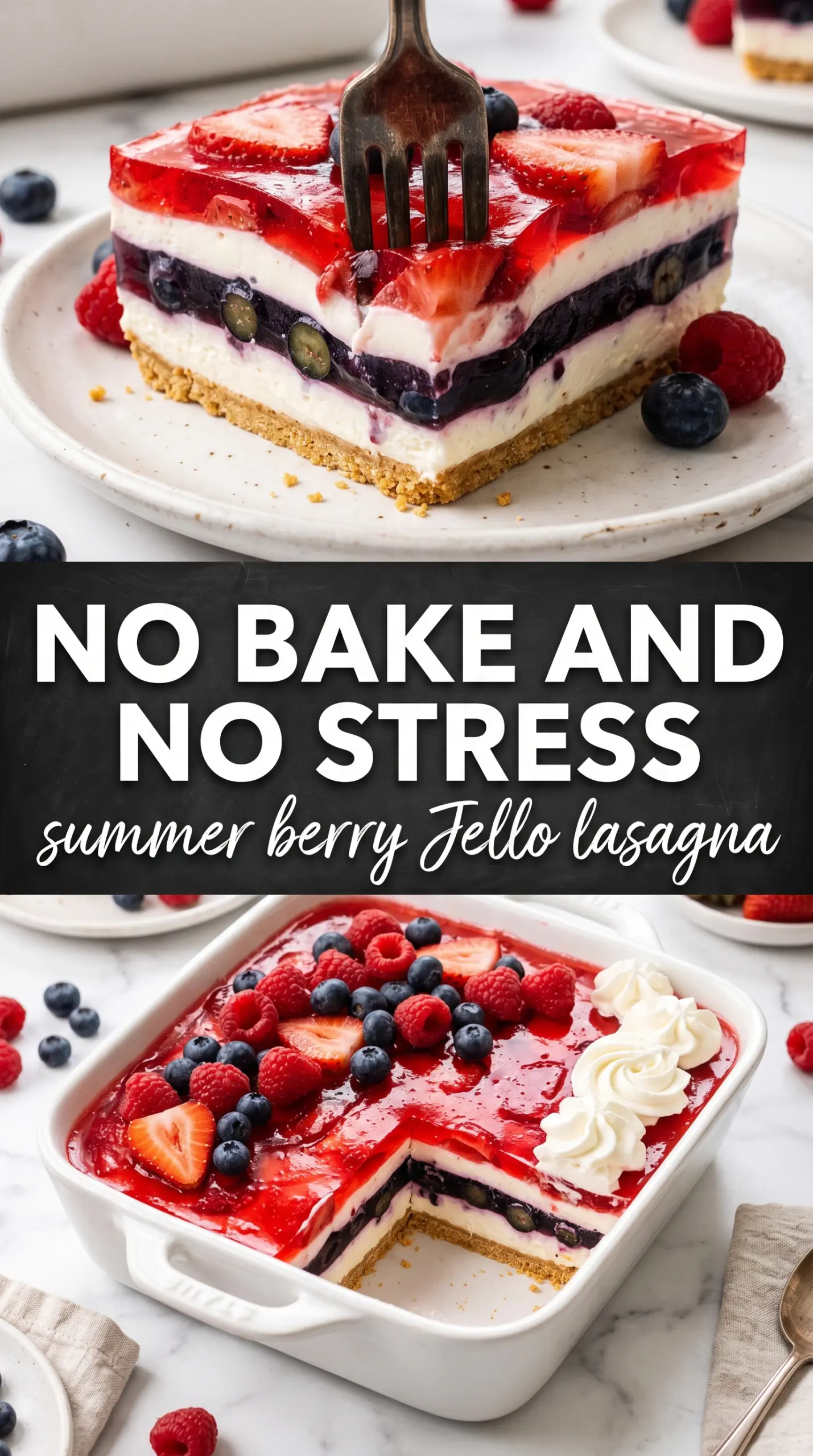 Summer Berry Jello Lasagna ruby strawberry blueberry layers