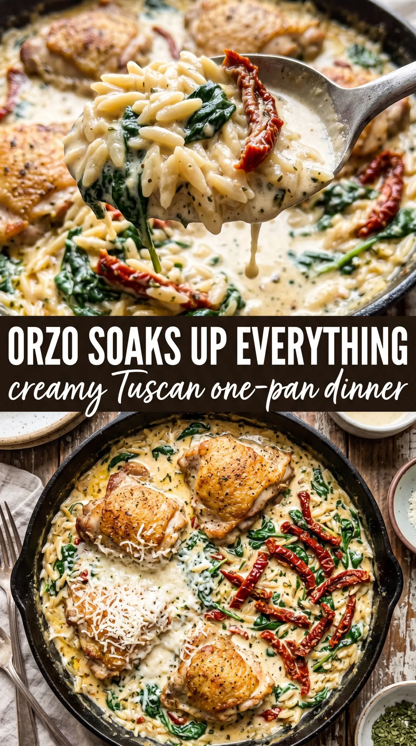 Tuscan Chicken and Orzo Skillet creamy one-pan