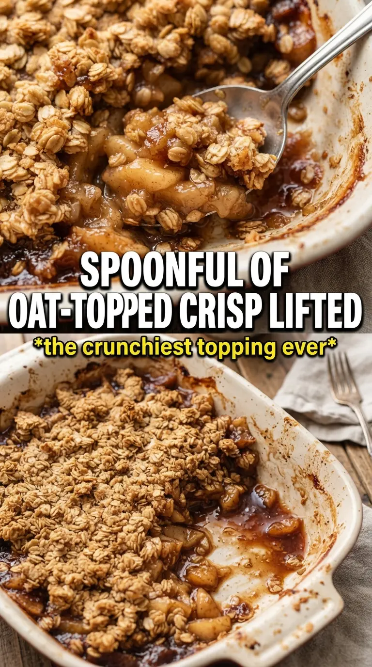 Apple Crisp With Oats, golden crumble, cinnamon apples
