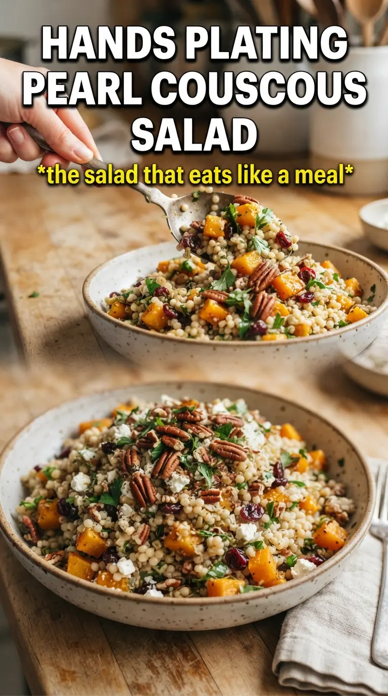 Autumn Pearl Couscous Salad with squash, cranberries, and goat cheese