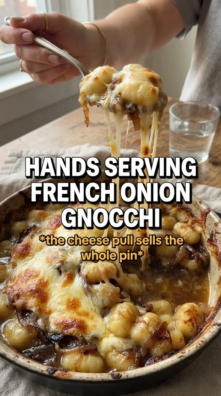 Baked French onion gnocchi golden cheesy savory
