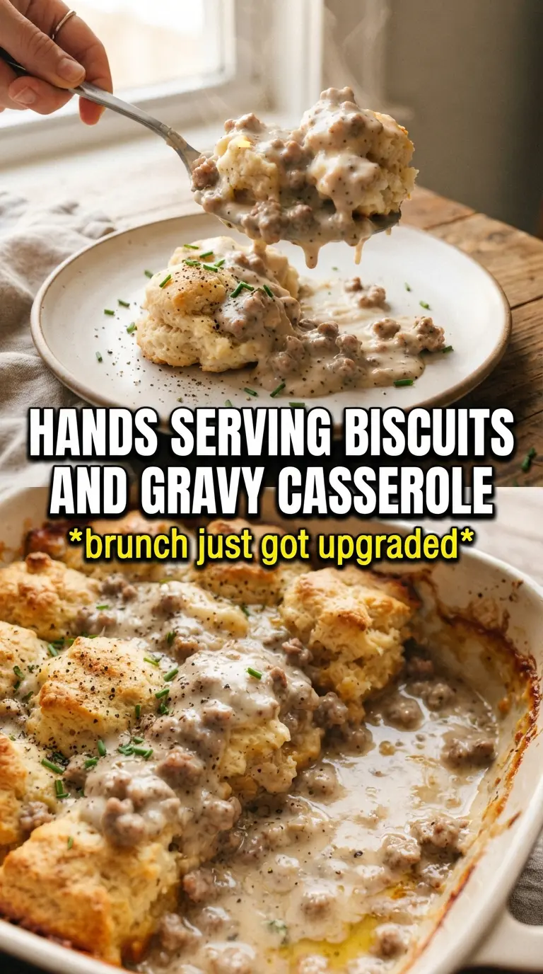 Biscuits and gravy casserole golden biscuit topping creamy sausage gravy