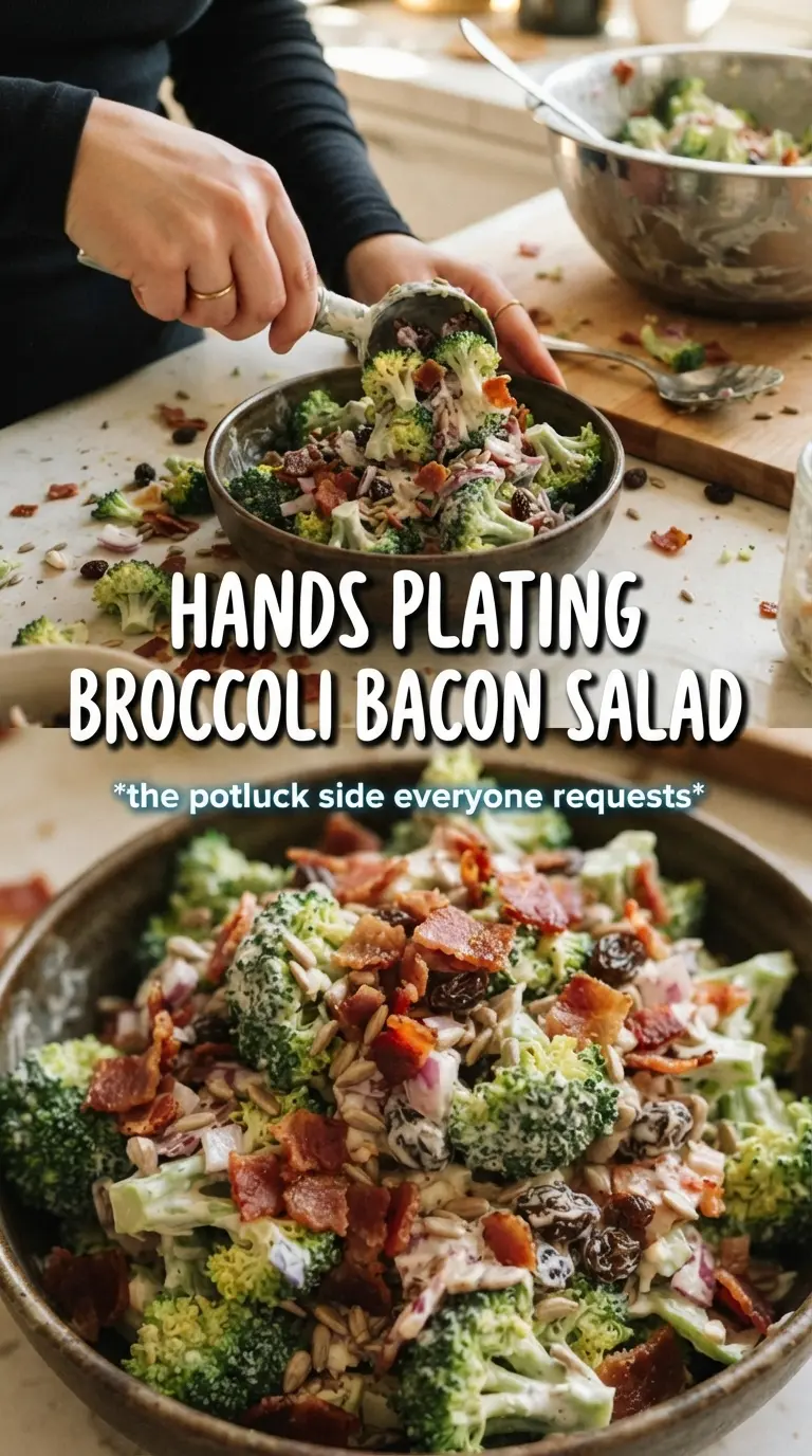 Broccoli Bacon Salad with crispy bacon, cheddar, and creamy dressing
