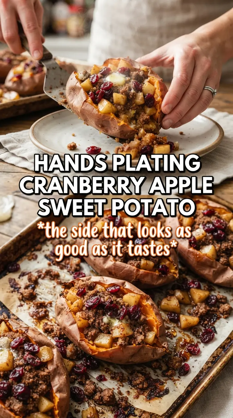 Cranberry Apple Twice-Baked Sweet Potatoes with pecan streusel, caramelized, golden