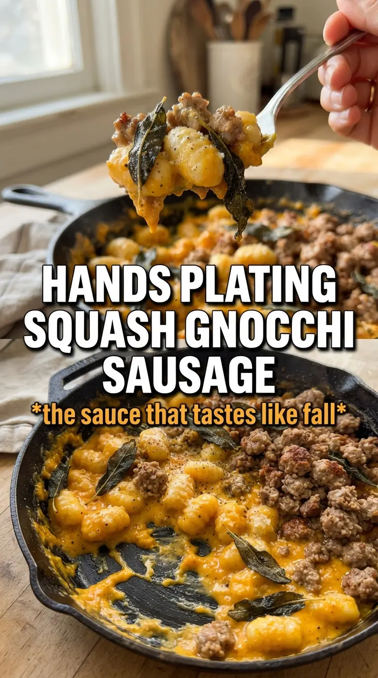 Creamy Butternut Squash Gnocchi With Sausage and Sage, creamy gnocchi, crispy sage
