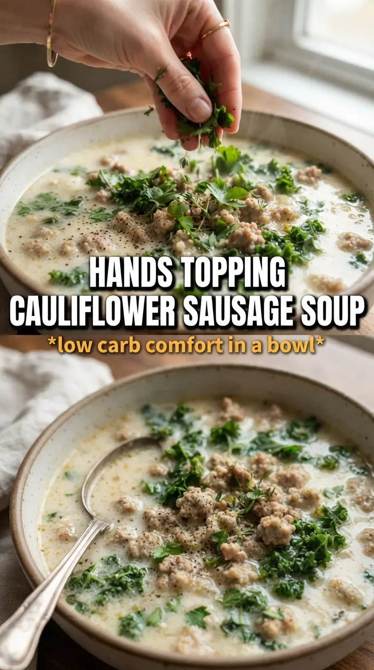Creamy Cauliflower Sausage Kale Soup creamy savory hearty