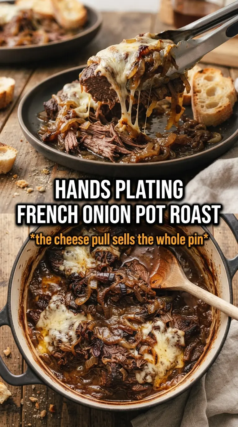 French Onion Pot Roast tender beef caramelized onions Gruyere