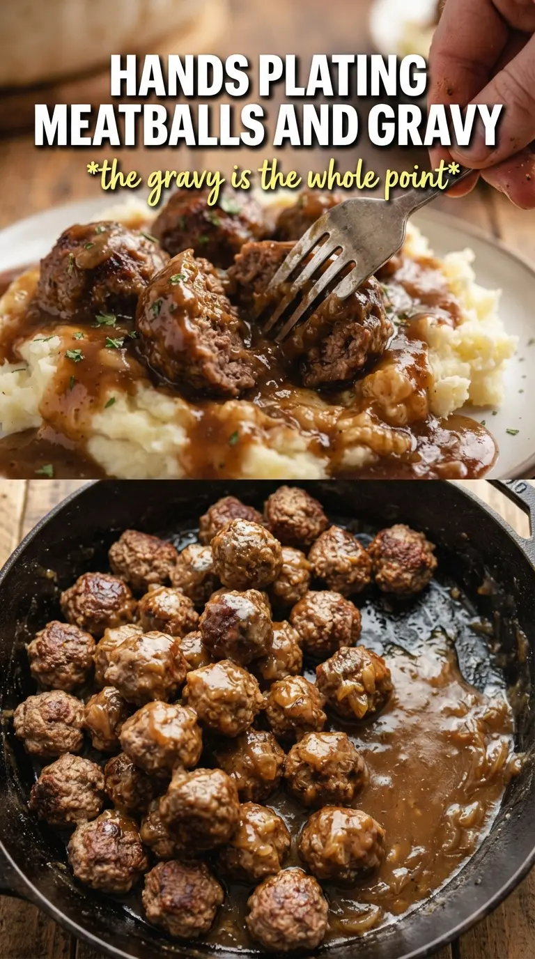 Meatballs and Gravy savory onion gravy