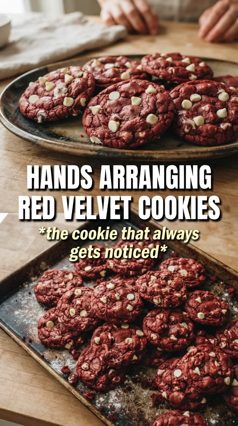Red velvet cookies soft, cocoa-rich, cream cheese