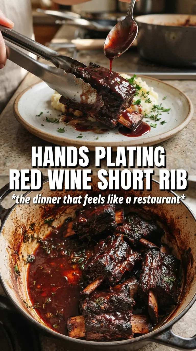 Red Wine Braised Short Ribs in Dutch Oven tender glossy