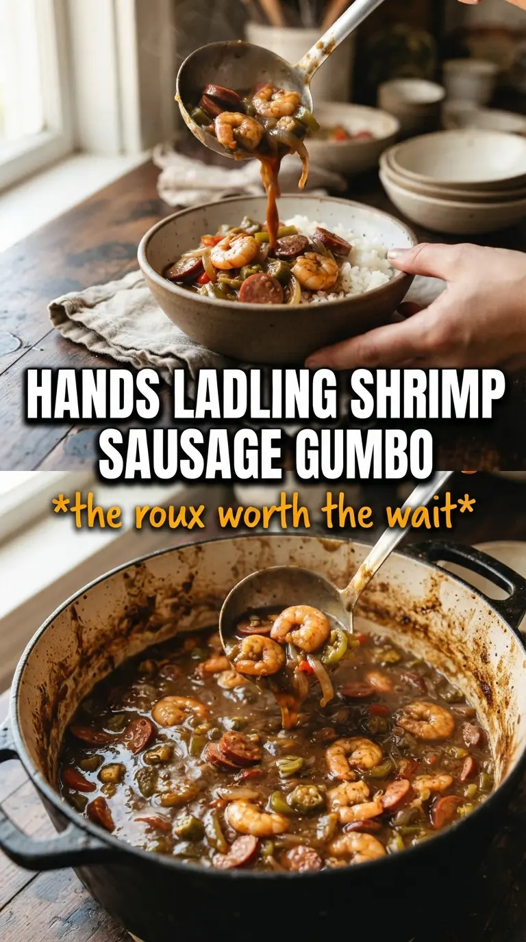 Shrimp and Sausage Gumbo deep roux rich Cajun