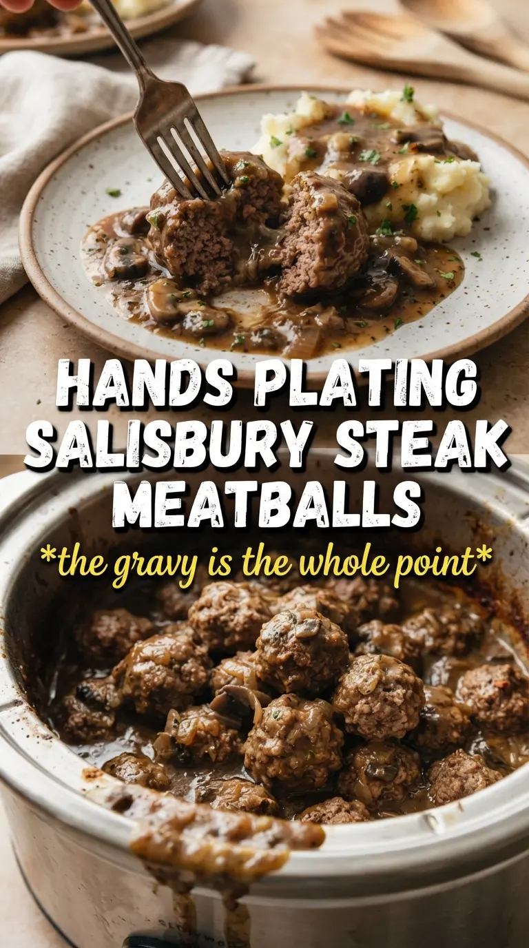 Slow Cooker Salisbury Steak Meatballs rich mushroom gravy tender beef