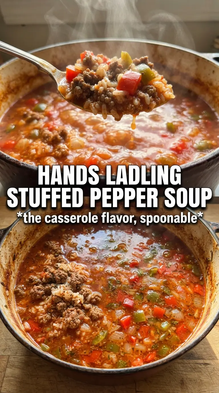 Stuffed Peppers Soup savory tomato broth melty cheddar