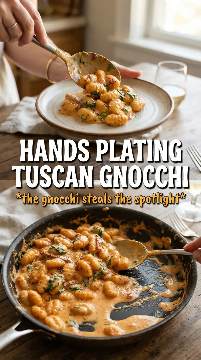 Tuscan Gnocchi creamy skillet, sun-dried tomato, sausage