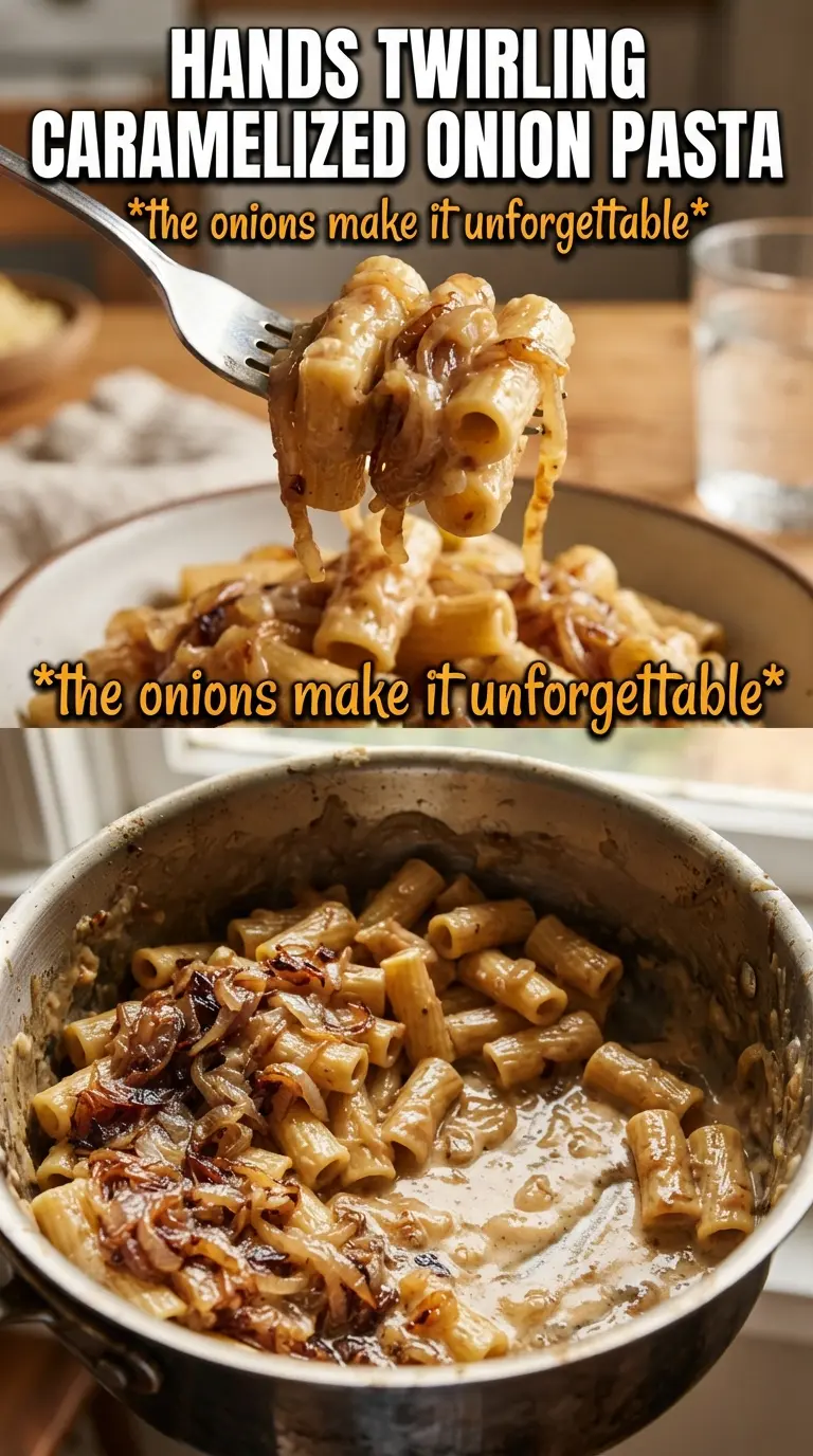 Vegan Caramelized Onion Pasta golden savory creamy