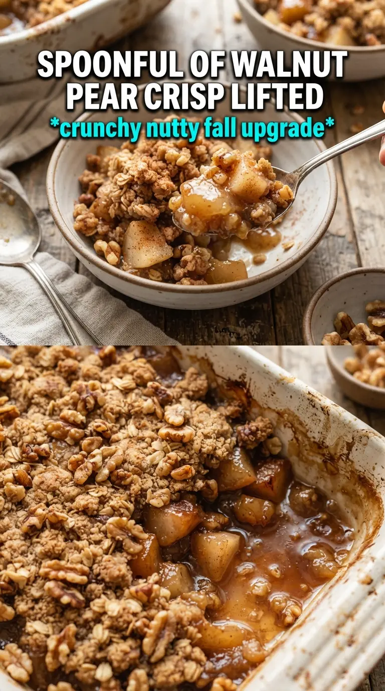 Walnut Pear Apple Crisp golden crumble, tender fruit, bubbling filling